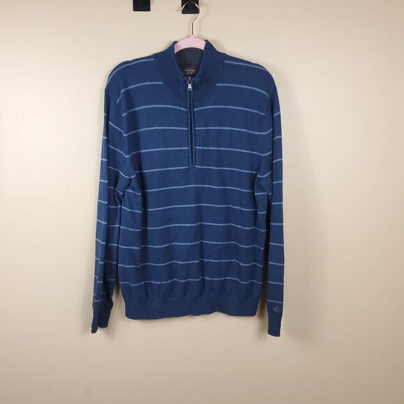 Greg Norman for Tasso Elba Navy Striped 1/4 Zip Sweater Size M - Picture 1 of 8